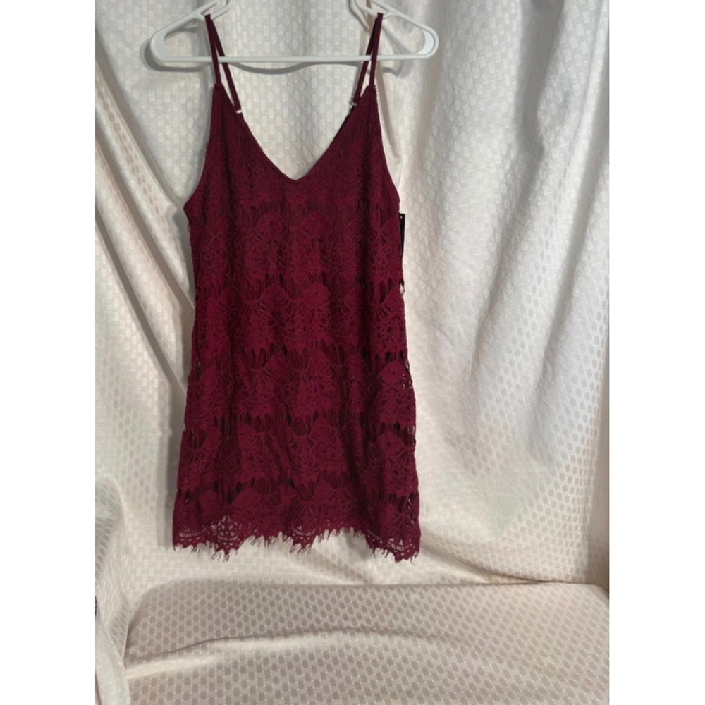 Xtraordinary Burgundy Floral Lace Mini Dress Adjustable Straps Wine Red Small